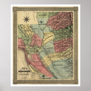 Poster Extraction dans la carte de la Californie - 1851