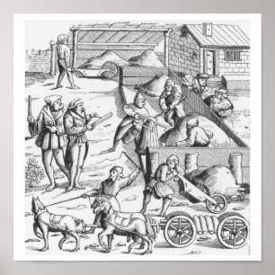 Poster Extraction des métals, after a woodcut in 'Cosm