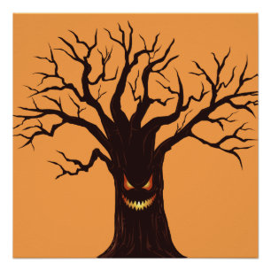 Poster Face de l'arbre d'Halloween effrayant