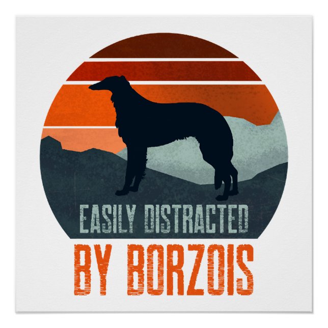 Poster Facilement Distrait Par La Promenade De Borzoïs (Devant)