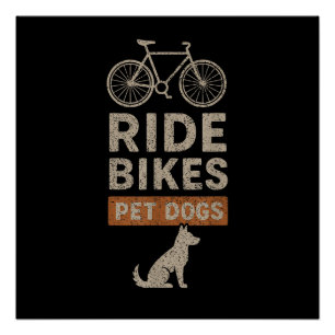 Poster Faire du vélo Caresser les chiens Drôle de cyclist