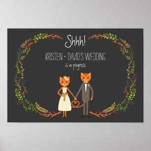 Poster Faire-part de mariage rustique de chats de la forê