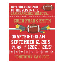 Faire-part de naissance de football - Rouge & Or