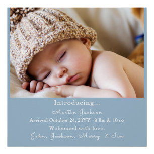 Poster Faire-part de naissance photo moderne Blue Baby Bo