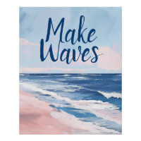 Faire Waves Pink Blue Coastal Beach gouache
