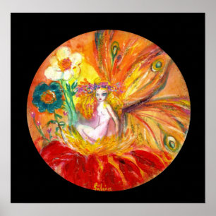 Poster FAIRY OF THE FLOWERS, Imaginaire rouge jaune noir