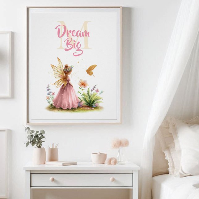 Poster Fairy Princess Butterfly Monogram Inspiration (enchanted garden fairy princess nursery kids decor poster personalized monogram inspirational)