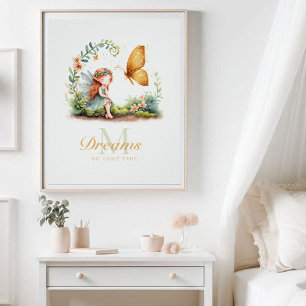 Poster Fairy Princess Enchanted Garden Butterfly Monogram