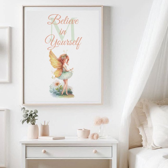 Poster Fairy Princess Enchanted Monogramme Inspiration (enchanted garden fairy princess nursery kids decor poster personalized monogram inspirational pink)