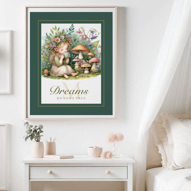 Poster Fairy Princess Magic Tea Monogramme Inspiration (enchanted garden fairy princess tea mushrooms nursery kids decor poster personalized monogram cute)
