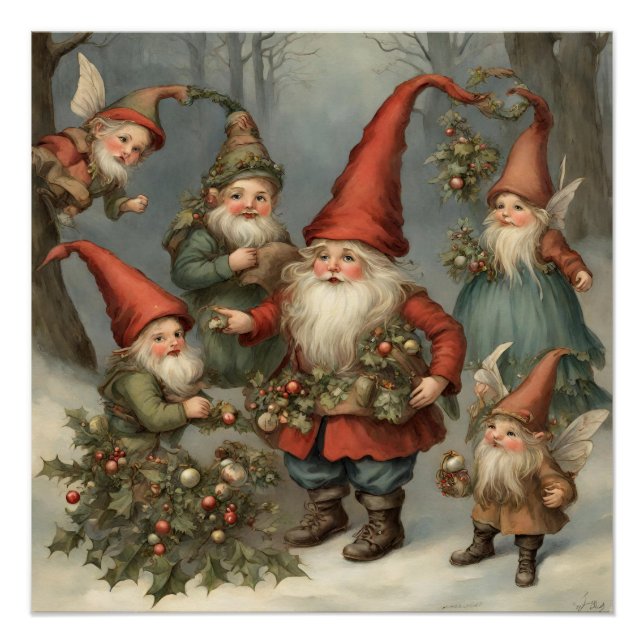 Poster Fairy Tale Noël Gnomes dans la forêt (Devant)