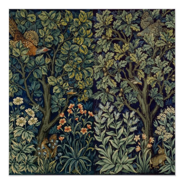 Poster Faisan d'arbre boisé William Morris (Devant)