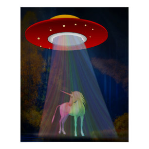 Poster Faisceau de licorne magique UFO arc-en-ciel la nui