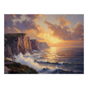 Poster Falaises côtières au coucher du soleil