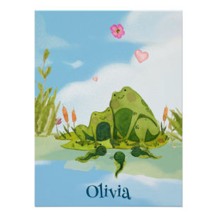 Poster Famille de grenouilles amoureuses