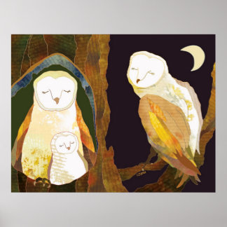 Poster Famille de hiboux heureux