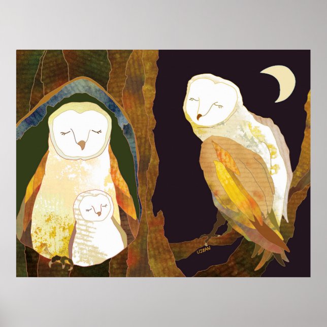 Poster Famille de hiboux heureux (Devant)