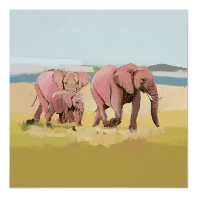 Poster Famille D'Éléphants Dans La Nature (Devant)