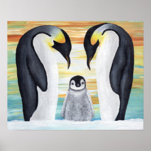 Poster Famille Penguin avec bébé Penguin