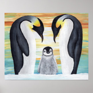 Poster Famille Penguin avec bébé Penguin