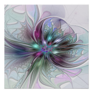Poster Fantaisie Abstraite Moderne Fleur Fractale Colorée