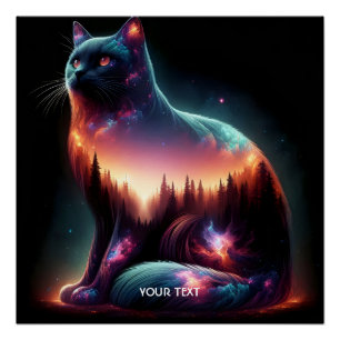 Poster Fantaisie Chat Mignon Double Exposition