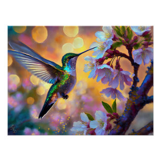 Poster Fantaisie de Fleurs de Cerisier Lever de Soleil Co
