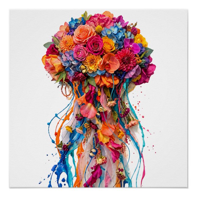 Poster Fantaisie de méduse florale vibrante avec teinte d (Devant)