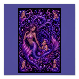 Poster Fantaisie de Sirène Duo Mermaid Ocean Dream Art