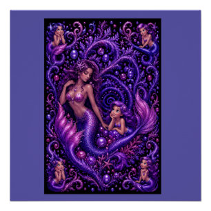 Poster Fantaisie de Sirène Duo Mermaid Ocean Dream Art
