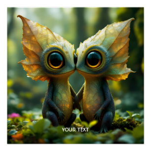 Poster Fantaisie Feuilles Mignonnes Forêt Amour