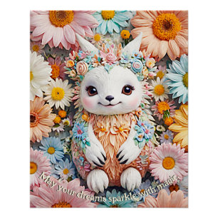 Poster Fantaisie mignonne pour enfants - Fleurs pastel de