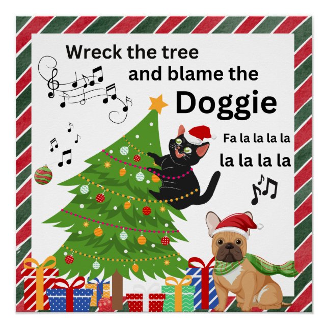 Poster Fantaisie Noire Chat Et Chien Noël (Devant)