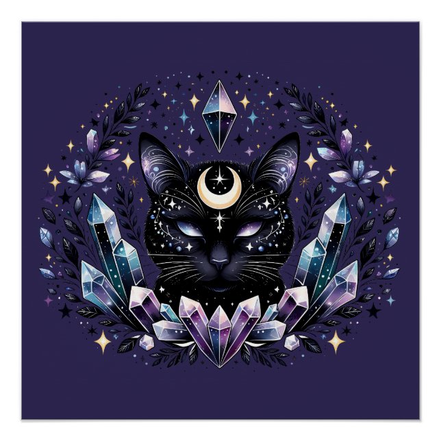Poster Fantastique Chat Noir Cristal Ésotérique (Devant)
