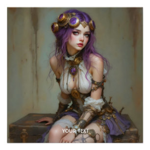 Poster Fantastique Fille Violette Steampunk Mignonne