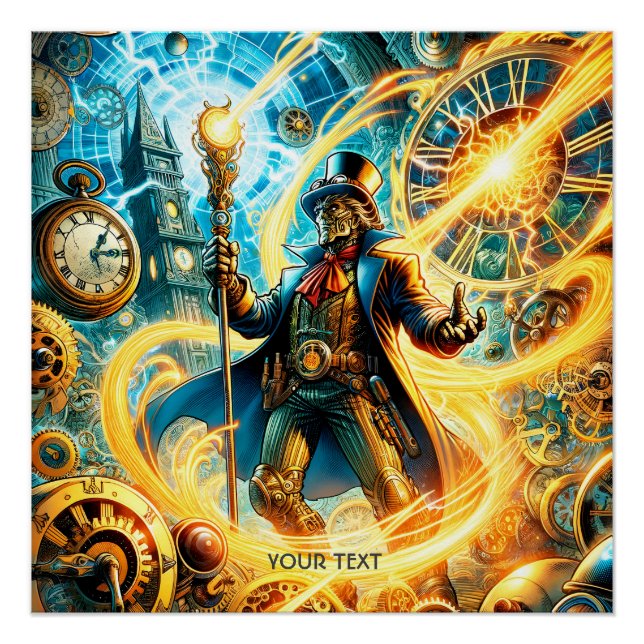 Poster Fantastique Mignon Magicien Steampunk du Temps (Devant)