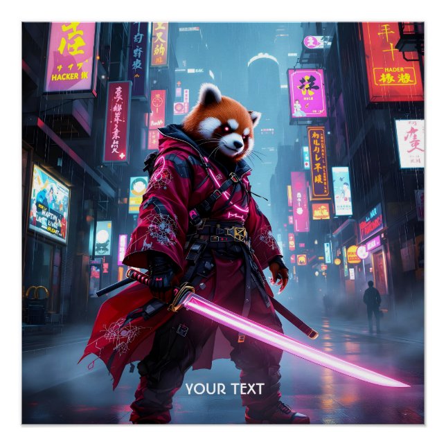 Poster Fantastique Panda Rouge Samouraï Mignon (Devant)