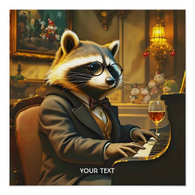 Poster Fantasy Cute Piano Racoon Playing (Devant)