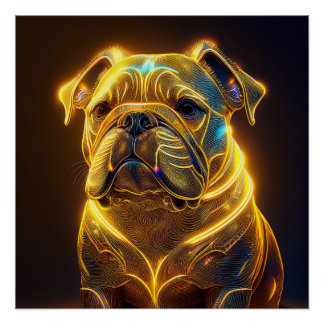 Poster Fantasy Image Neon Yellow English Bulldog