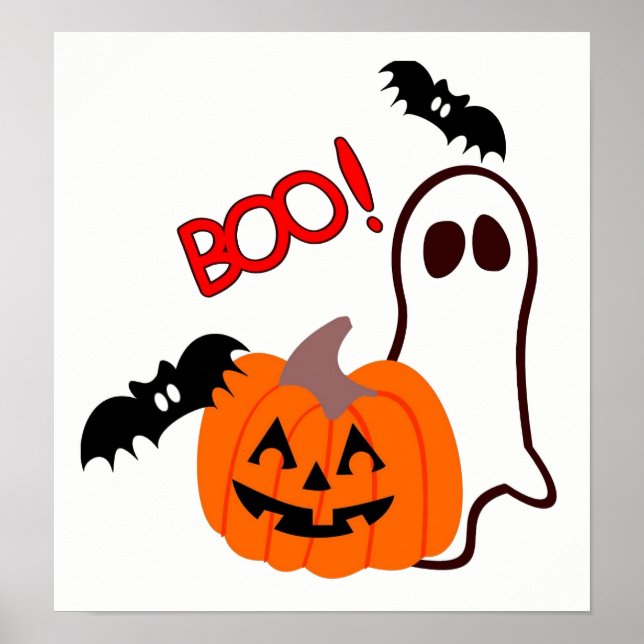 Poster Fantôme d'Halloween avec citrouille (Devant)