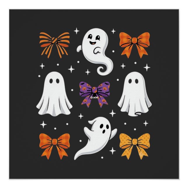 Poster Fantôme Mignon avec Ruban Design Halloween_1 (Devant)