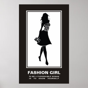 Poster Fashion girl noir blanc empreinte de léopard affic