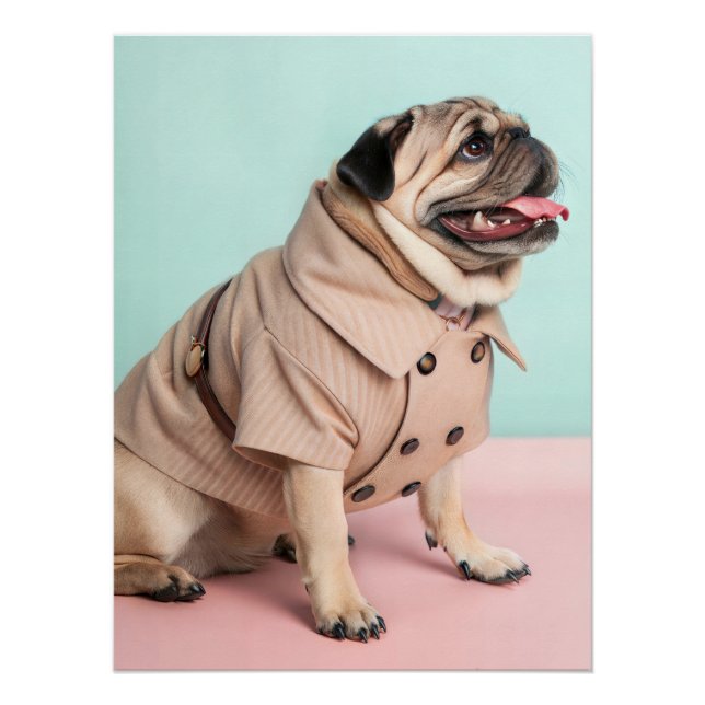 Poster Fashionable Pug Dog Wearing Vintage 1940s Style (Devant)