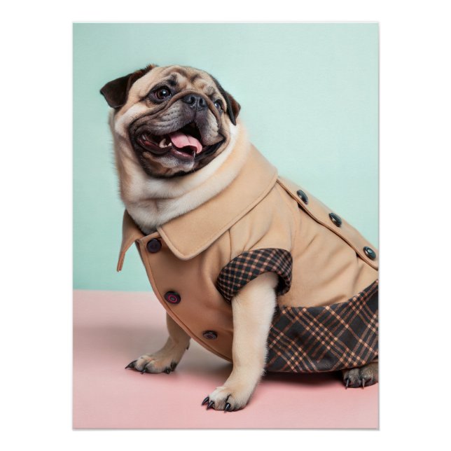 Poster Fashionable Pug Dog Wearing Vintage 1940s Style (Devant)