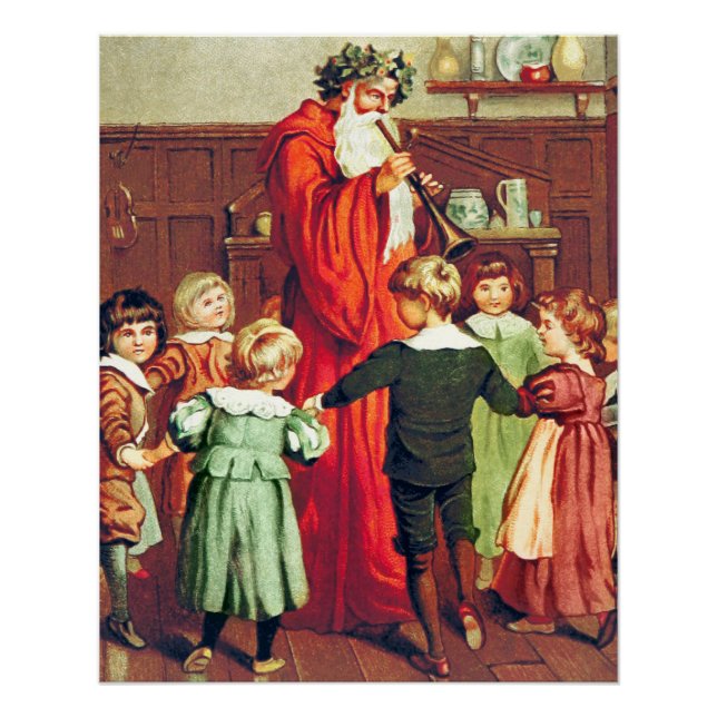 Poster Father Christmas Blowing The Horn (Devant)