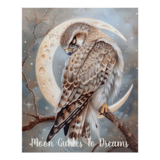 Poster Faucon oiseau bébé dormant sur la Lune