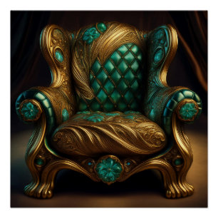 Poster Fauteuil Luxueux Vert Et Or