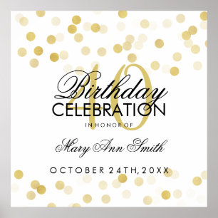 Poster Faux Gold Foil 40th Birthday Lumières Parties scin