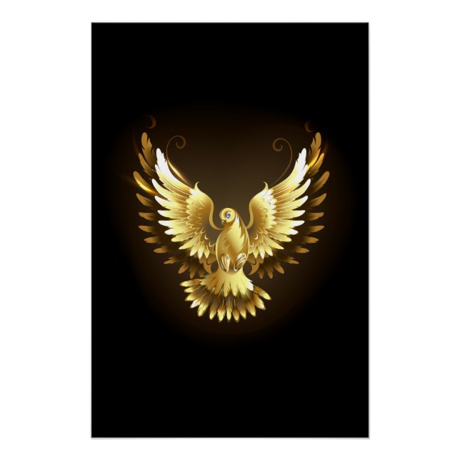 Poster Faux Gold Foil Peace Dove en noir (Devant)