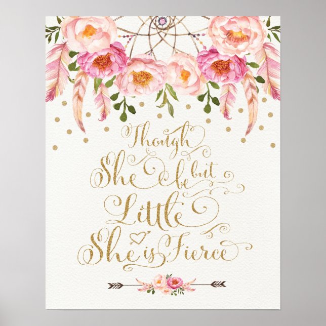 Poster Faux Gold & Pink Nursery Art Boho Calligraphy (Devant)